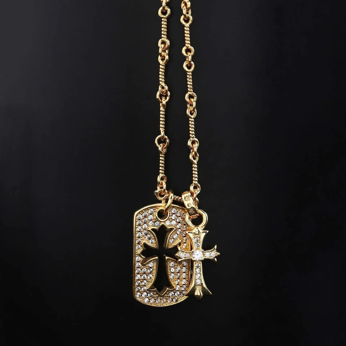 Chrome Hearts Chrome Hearts Dog Tag Cross Necklace Gold Gold - 1