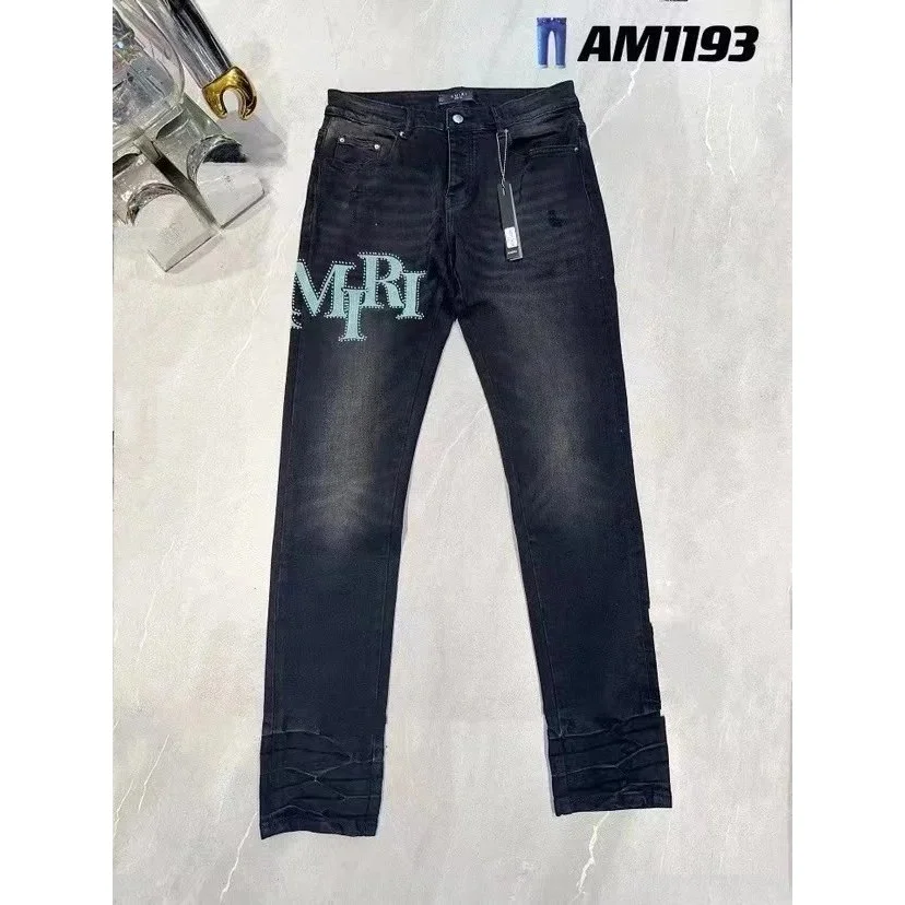 Amiri Amiri AM1193 Black Jeans with Embellished Cuffs Black - 1
