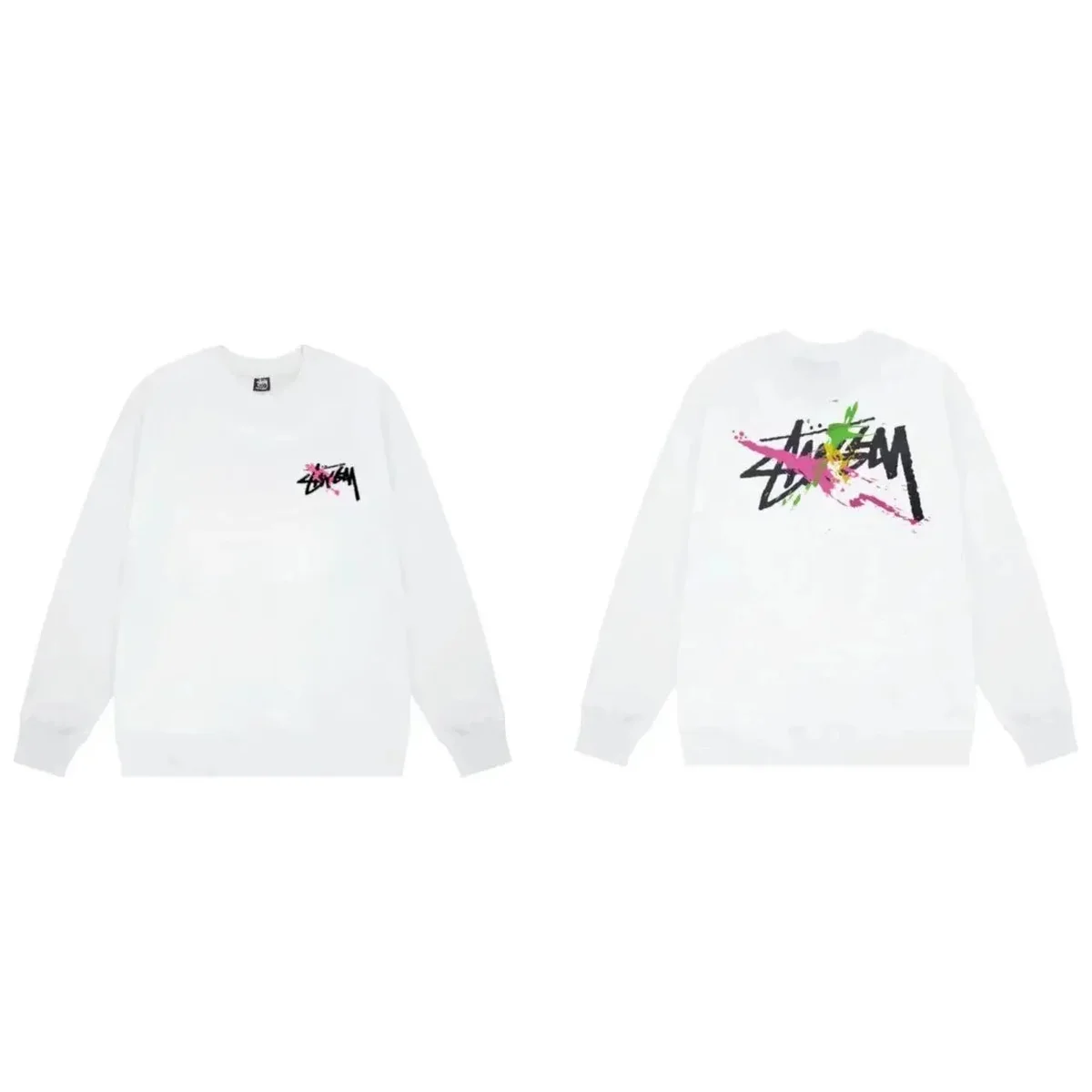 Stussy Stussy White Paint Splatter Crewneck Sweatshirt White - 1