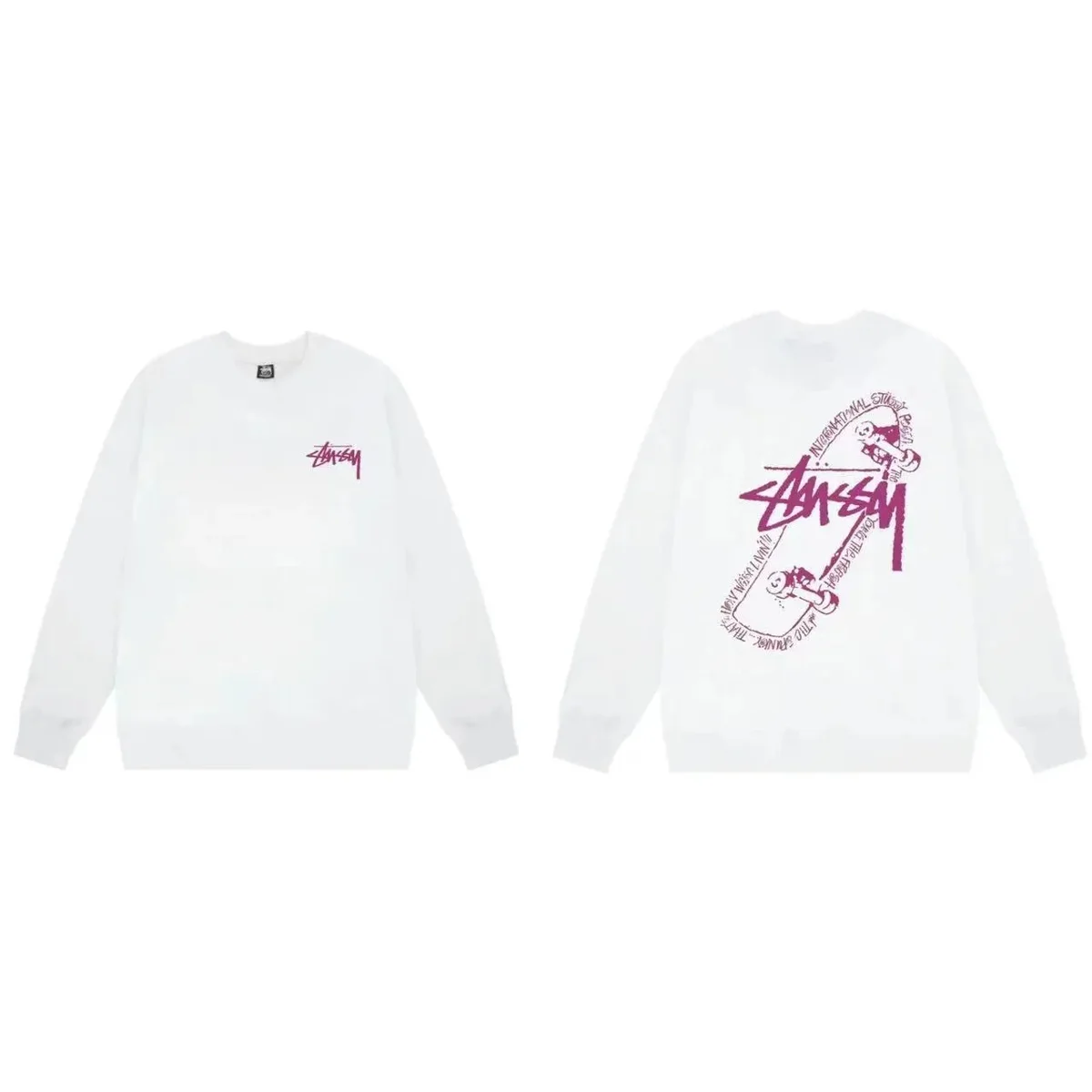 Stussy Stussy White Skate Print Crewneck Sweatshirt White - 1