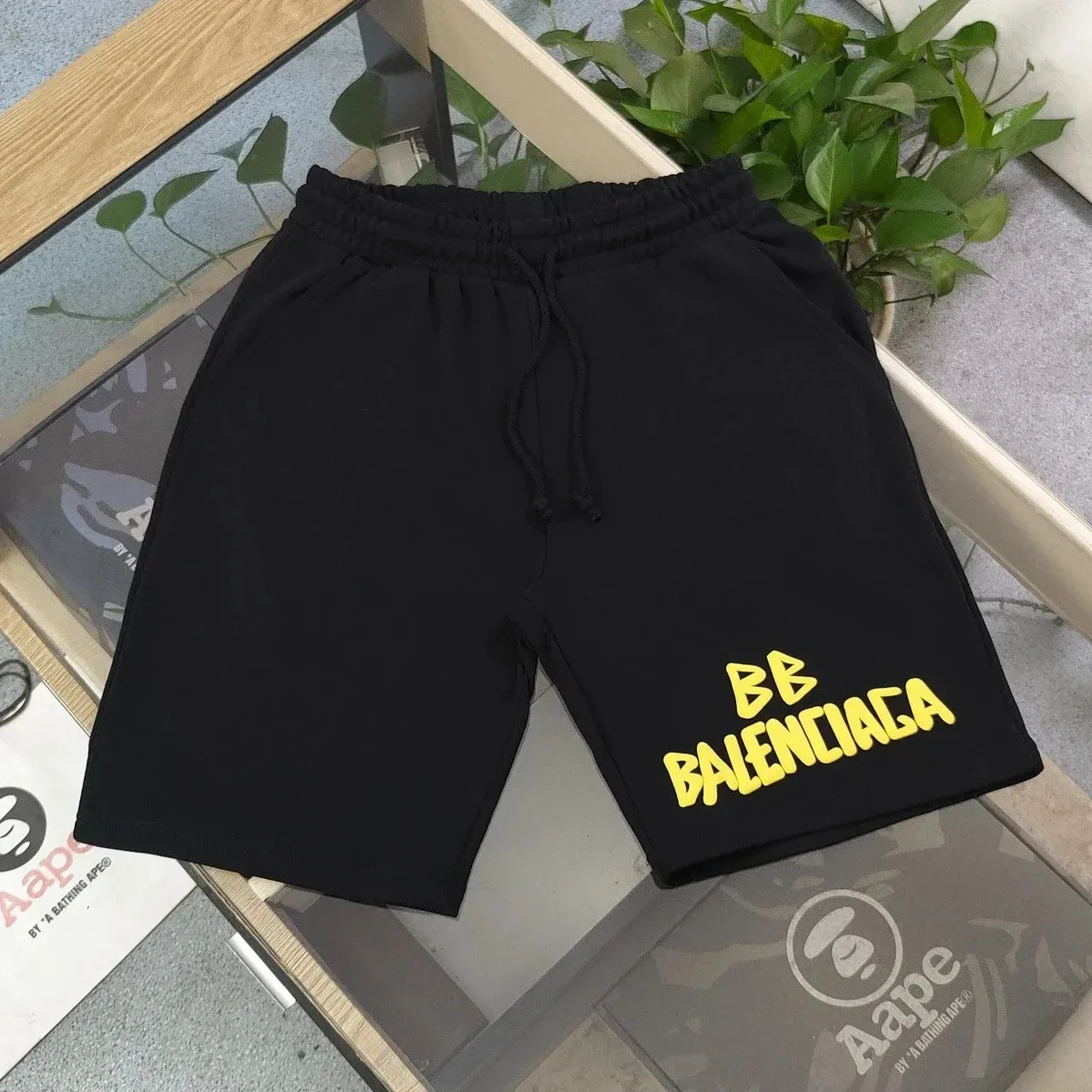 A Bathing Ape A Bathing Ape BAPE STA Black Shorts with BB Balenciaga Print Black - 1