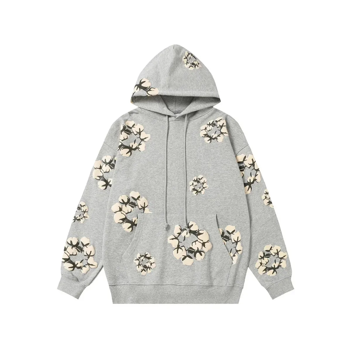 Essentials Floral Print Grey Hoodie Sweatshirt Grey - 1