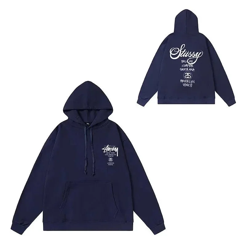 Stussy Stussy Navy Solid Hoodie with Front & Back Graphic Navy - 1