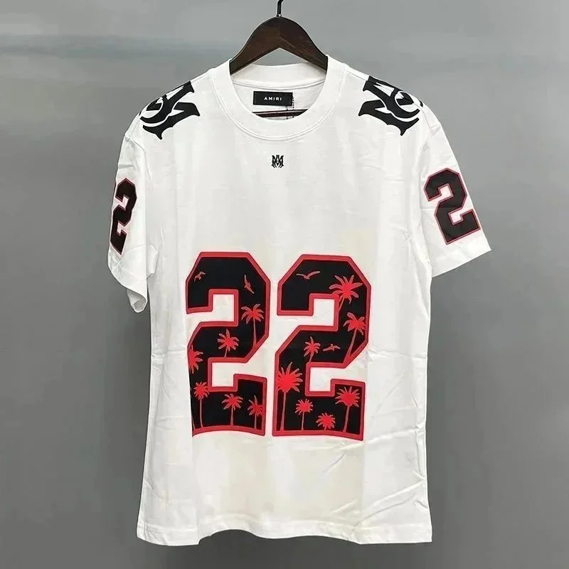 Amiri Amiri White '22' Palm Tree Jersey T-Shirt White - 1