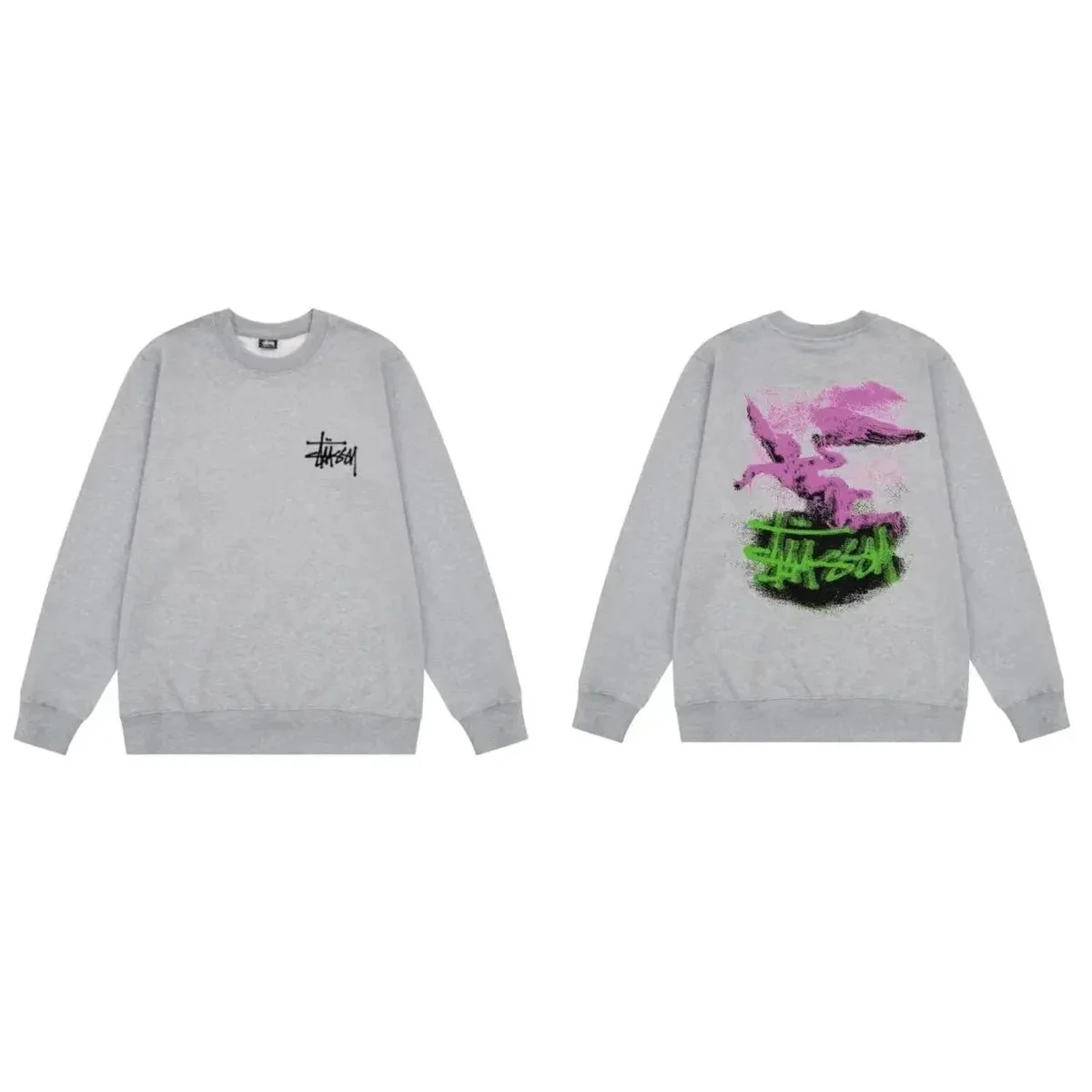 Stussy Stussy Grey Angel Print Crewneck Sweatshirt Grey - 1