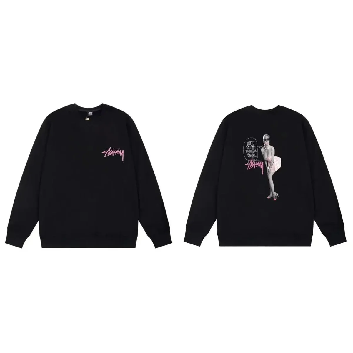 Stussy Stussy Black Pink Graphic Crewneck Sweatshirt Black - 1