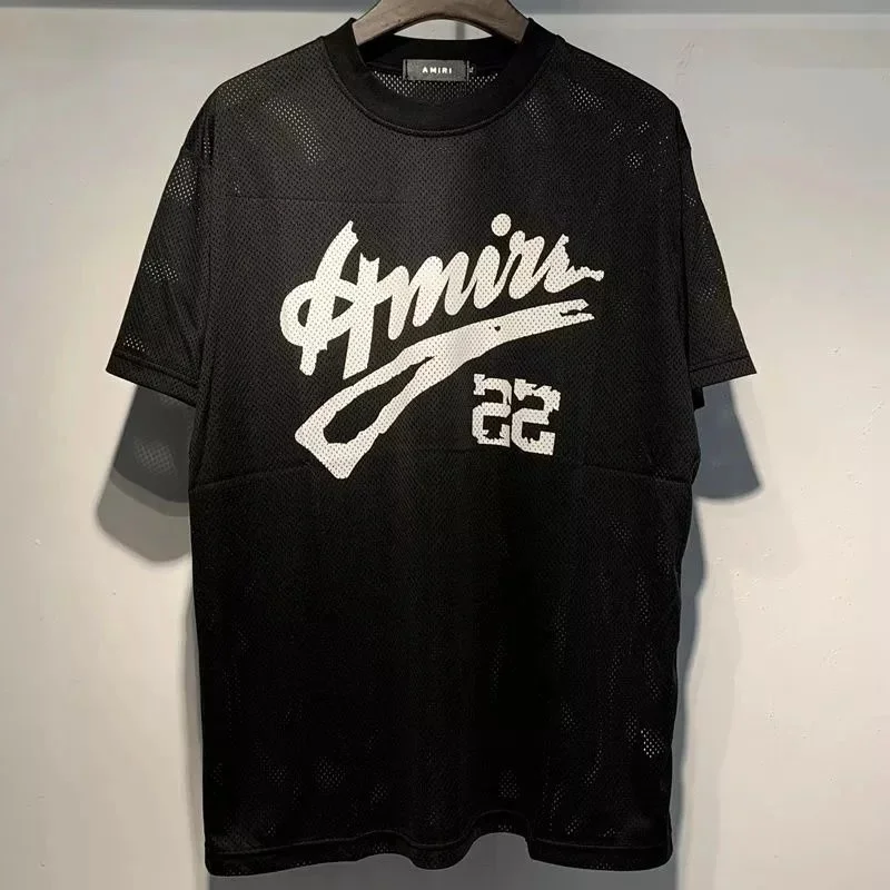 Amiri Amiri Black Mesh T-Shirt with White Script Logo Black - 1