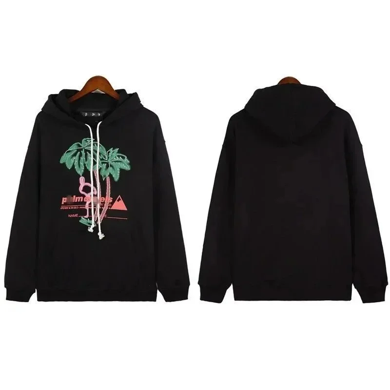 Palm Angels Black Palm Angels Hoodie with Flamingo Print Black - 1