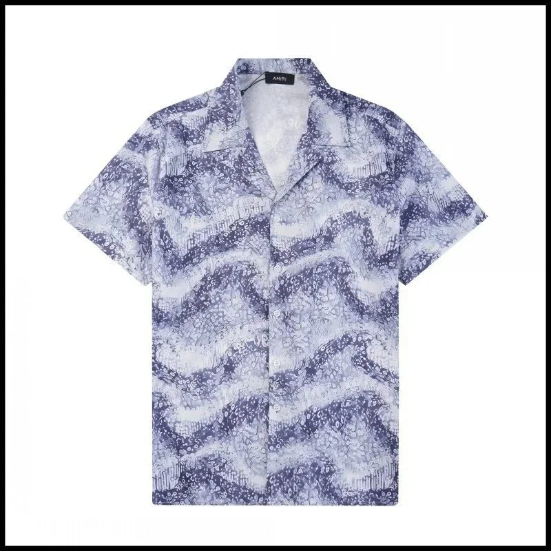 Amiri Amiri Abstract Print Short Sleeve Shirt Blue - 1