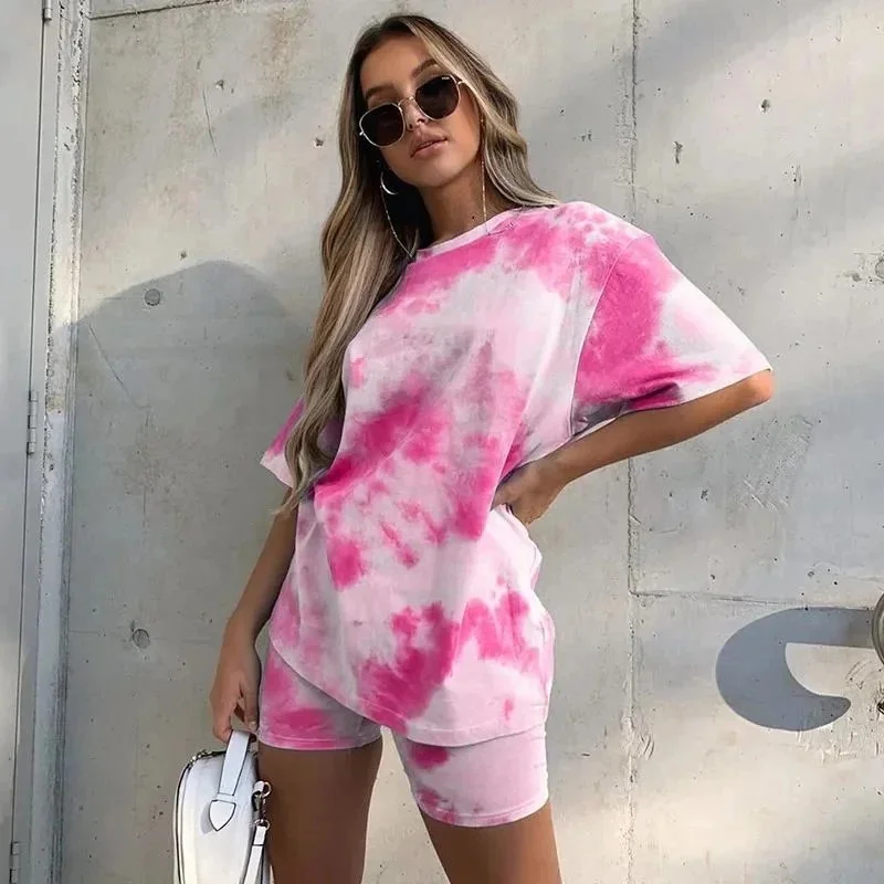 Other Co-ord Set Tie-Dye Pink & White Shorts & T-Shirt Pink - 1