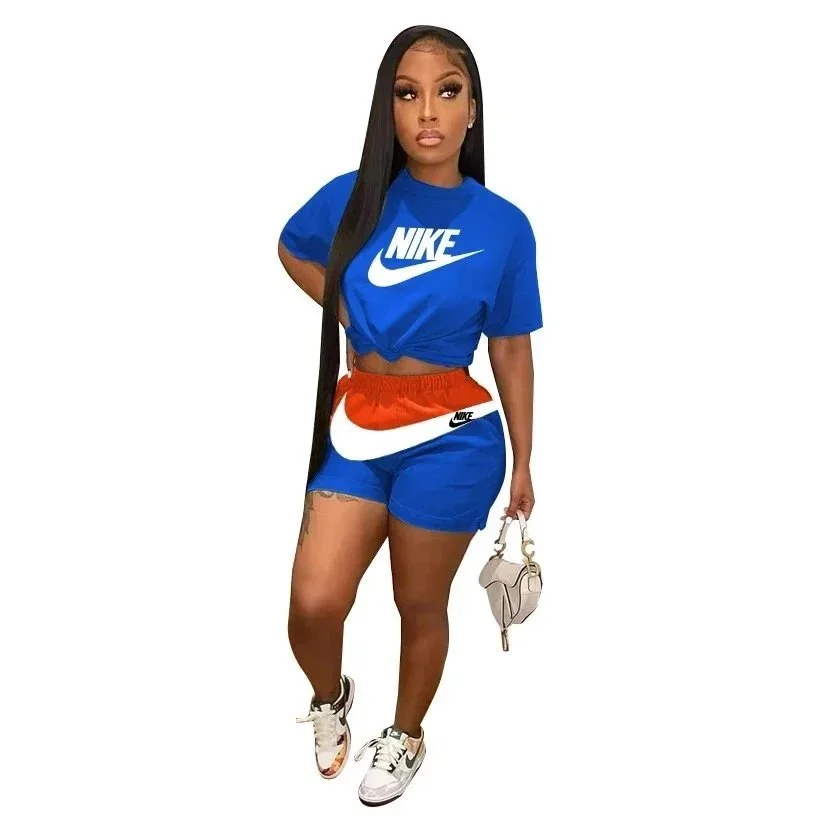 Nike Nike Blue & Orange Crop Top and Shorts Set Blue - 1