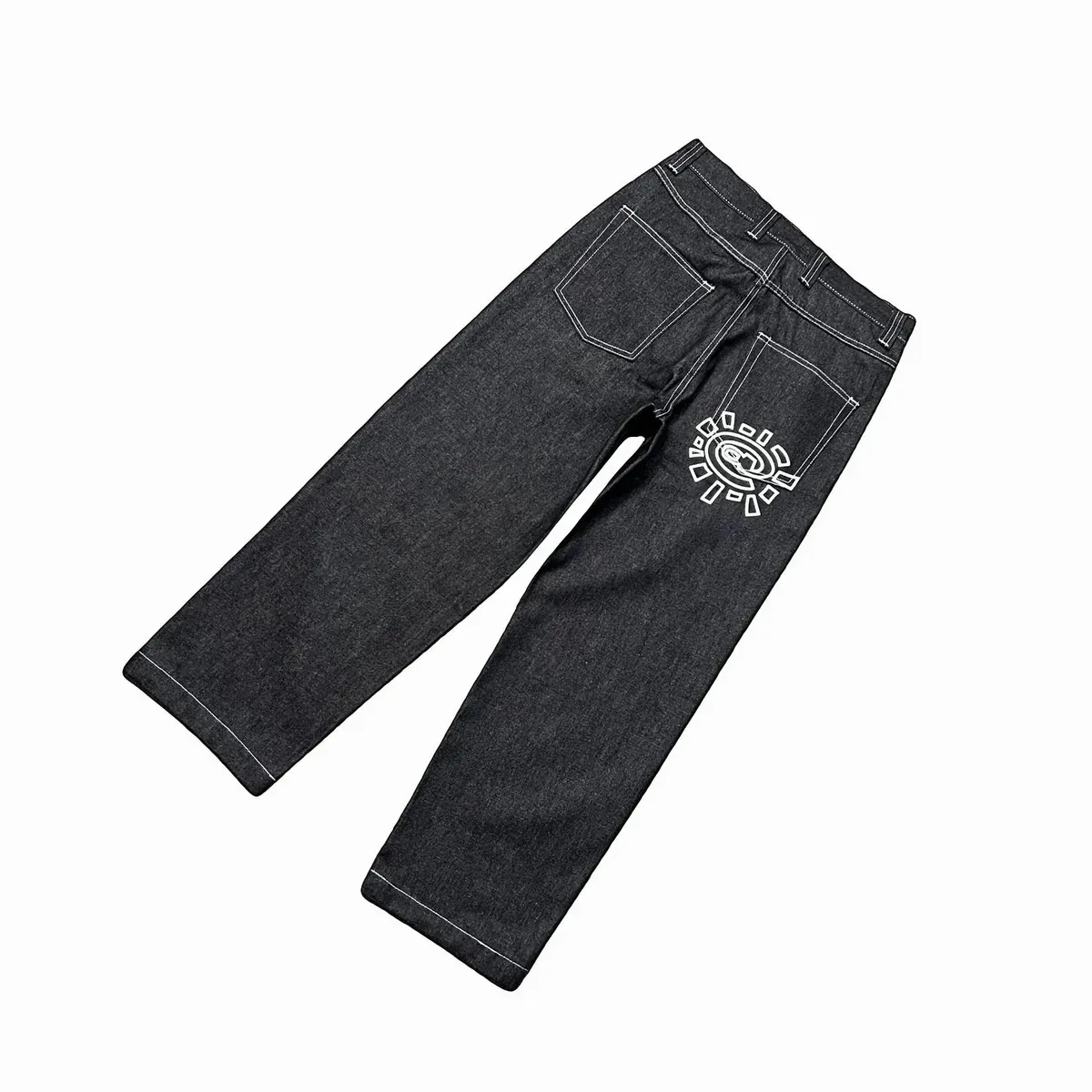 Other Dark Denim Jeans with White Embroidered Sun Design Navy - 1