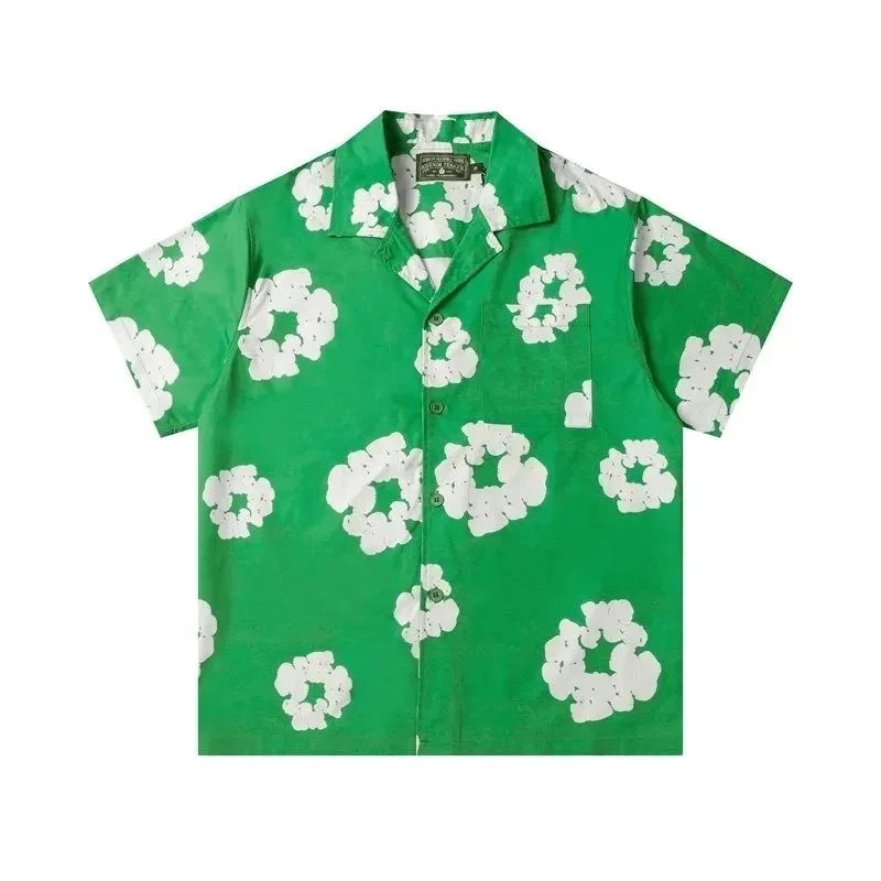 Essentials Green White Floral Print Short Sleeve Shirt Green - 1