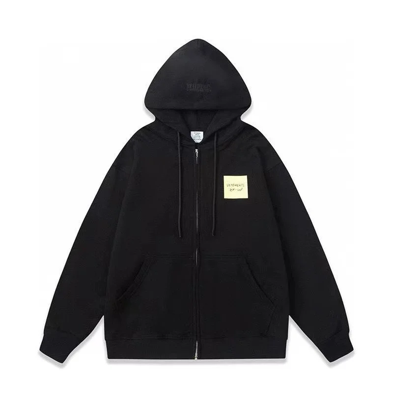 Vetements Vetements Black Zip-Up Hoodie with Sticky Note Patch Black - 1
