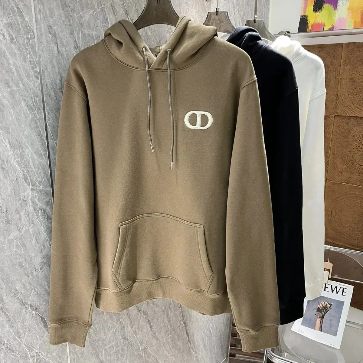 Dior Dior Beige Logo Embroidered Hoodie Beige - 1
