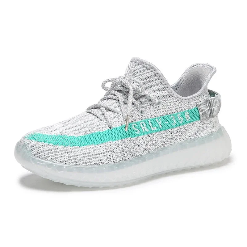 Other Unisex Grey & Teal Knit Sneakers Grey - 1