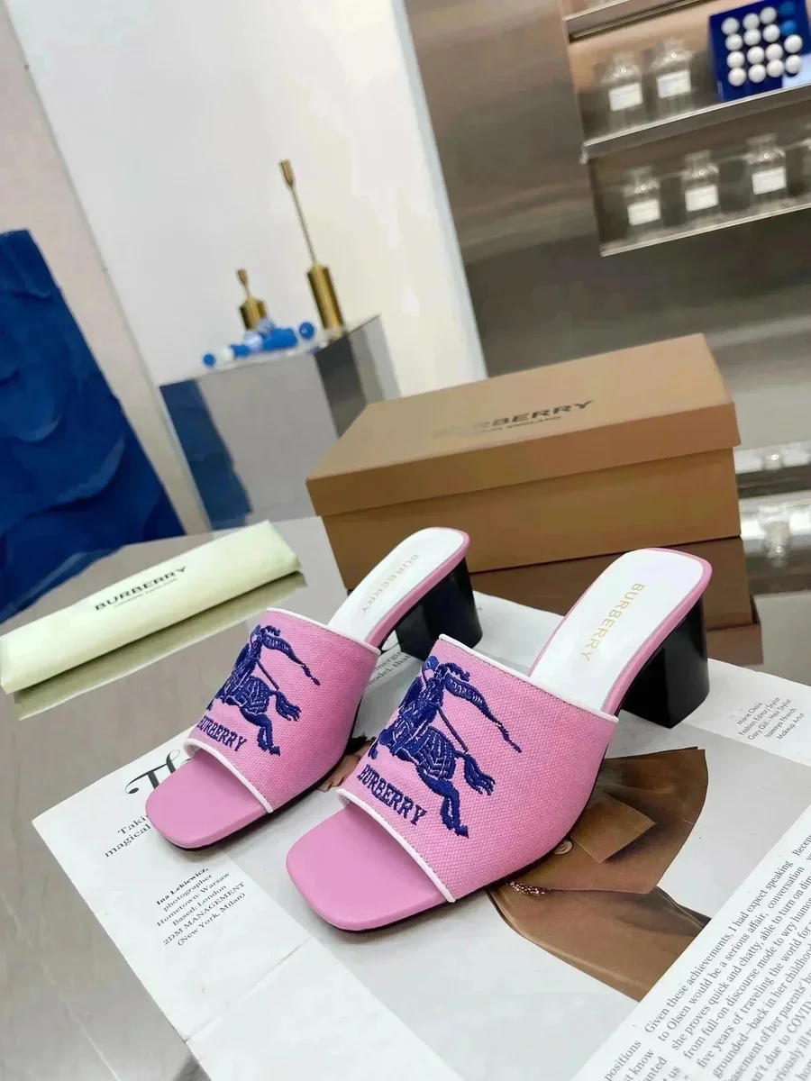 Burberry Burberry Pink & Blue Equestrian Knight Mules Pink - 1