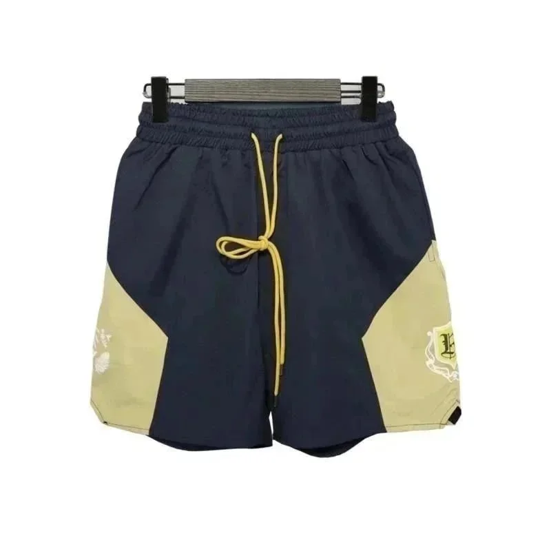 Essentials Navy & Beige Panelled Shorts with Yellow Drawstring Navy - 1