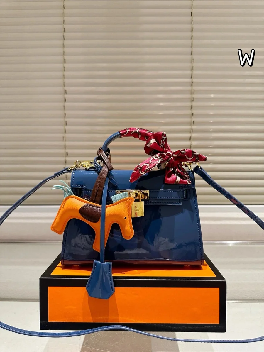 Hermès Hermès Kelly Mini Blue Patent Leather Bag with Horse Charm Blue