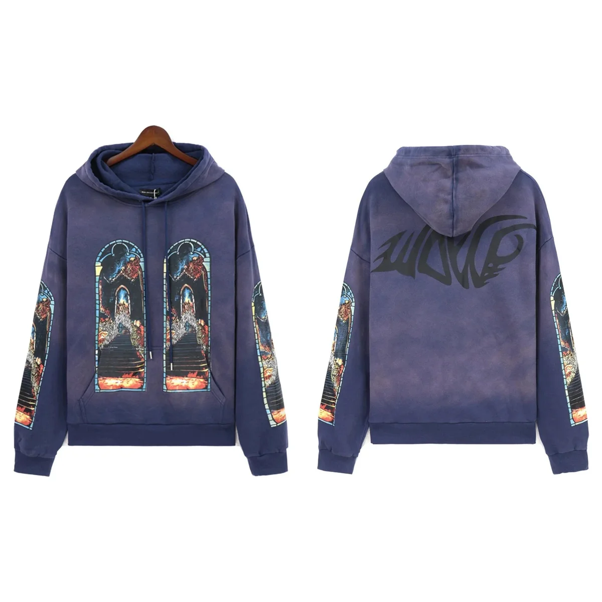 Essentials Unisex Stained Glass Print Hoodie in Navy Navy - 1