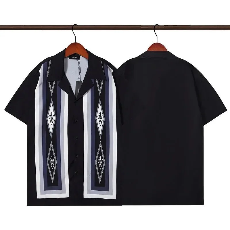 Amiri Amiri AMR Diamond Stripe Short Sleeve Shirt Black Black - 1