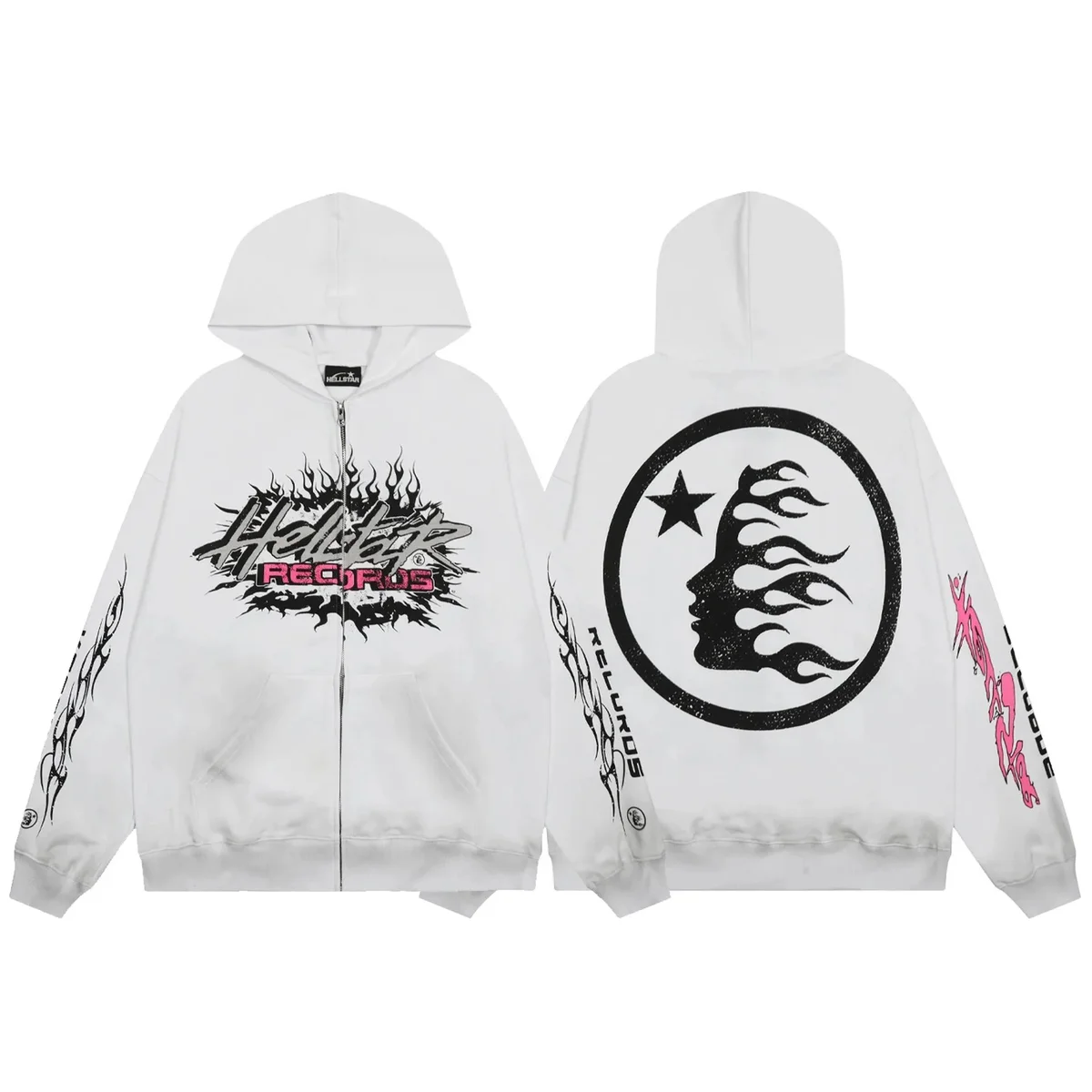 Hellstar Hellstar Studios White Flame Zip-Up Hoodie White - 1