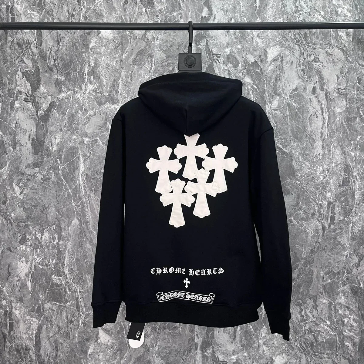 Chrome Hearts Chrome Hearts Black Hoodie with White Cross Applique Black - 1