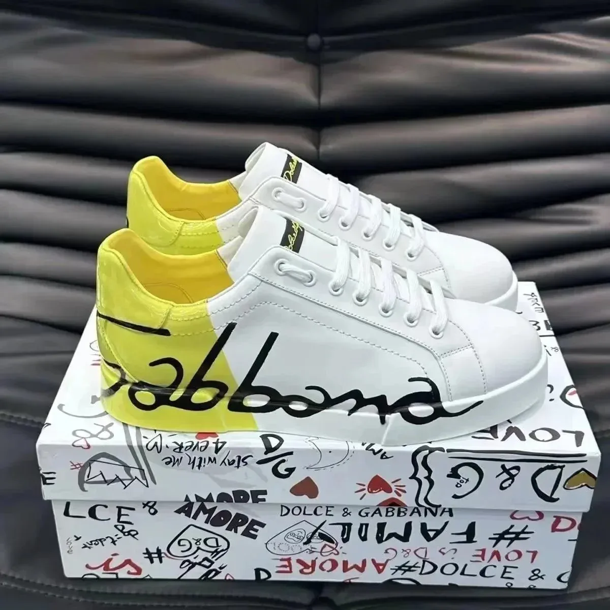 Dolce & Gabbana Dolce & Gabbana White Yellow Logo Sneakers White - 1