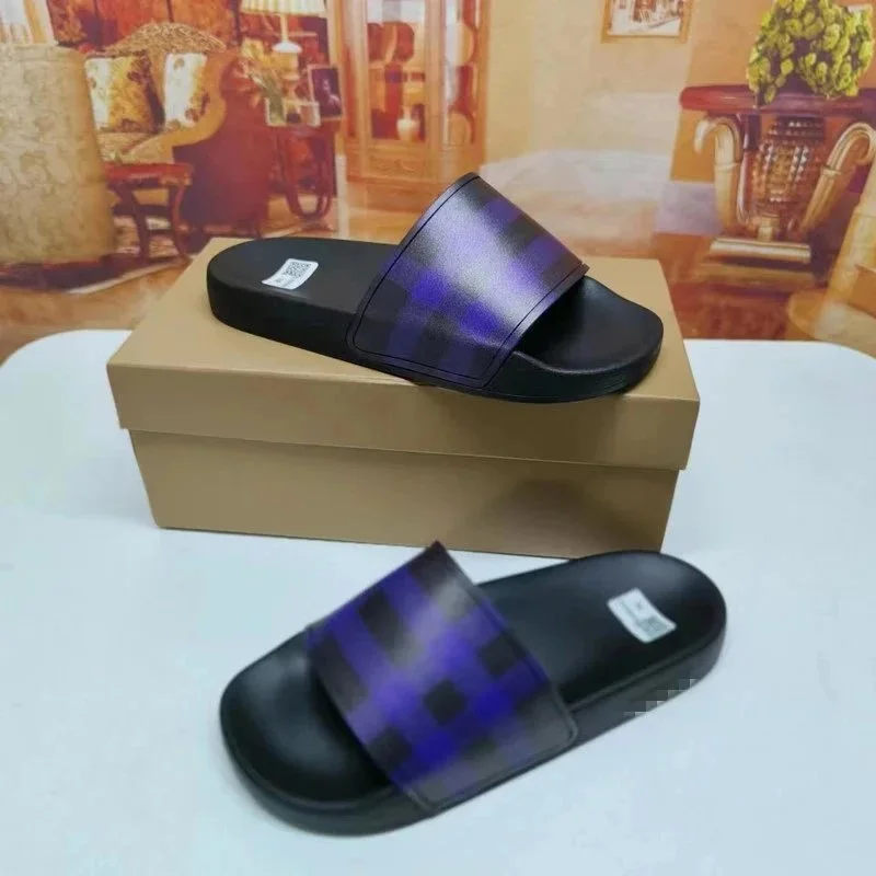 Burberry Unisex Plaid Slide Sandals Black/Blue Black - 1