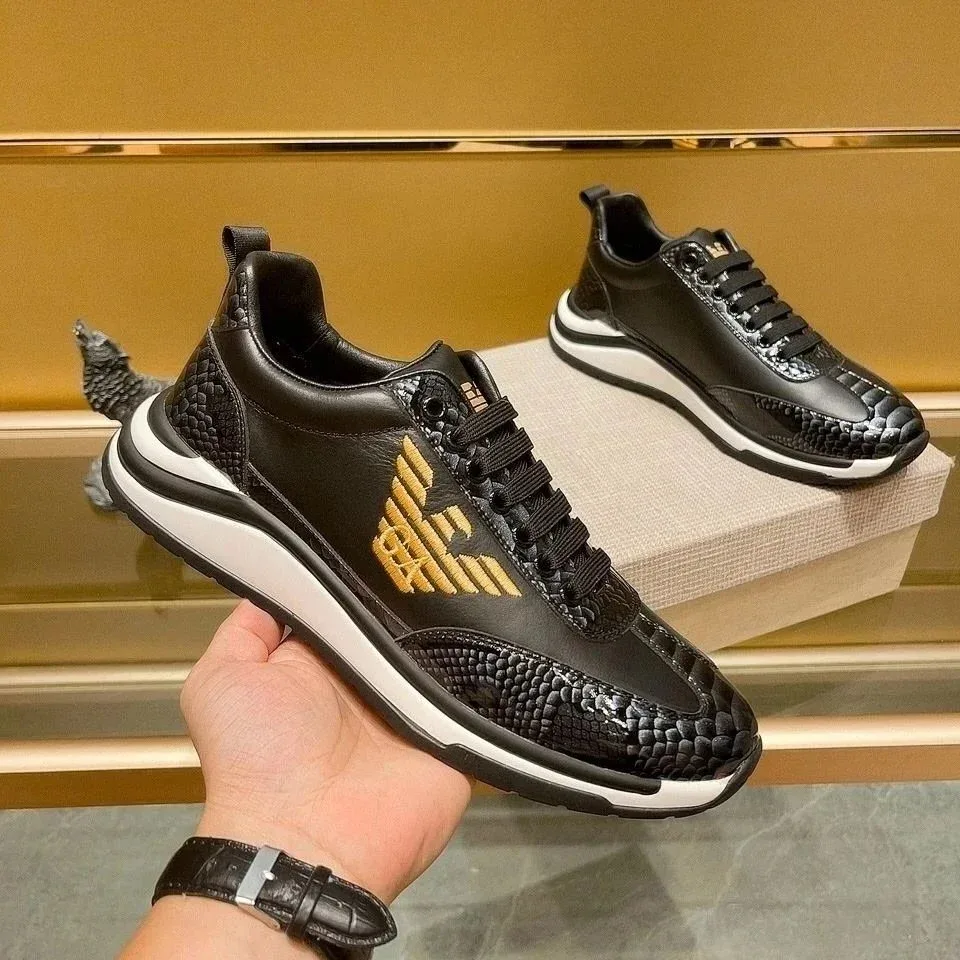 Armani Armani Black & Gold Leather Sneakers Black - 1
