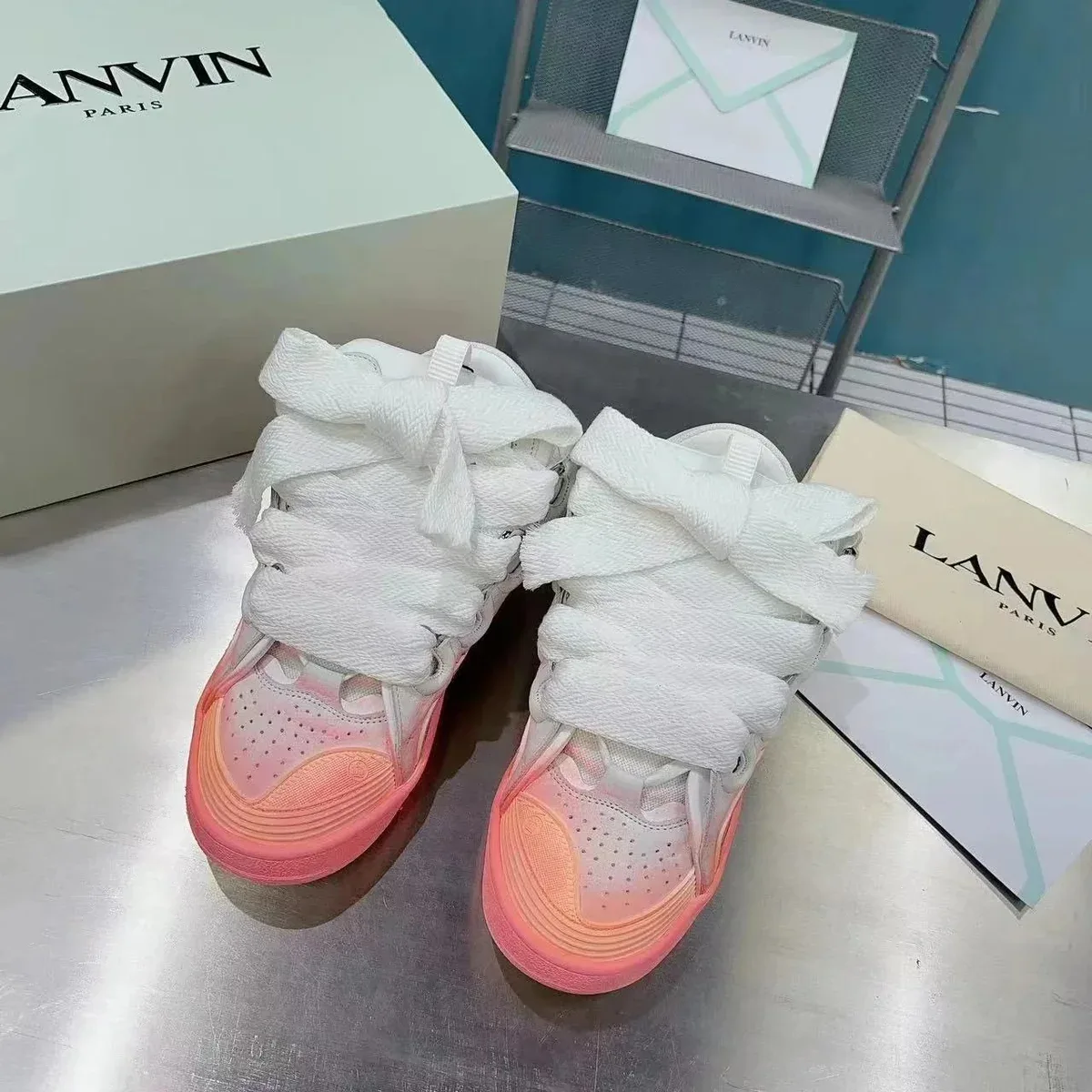 Lanvin Lanvin White & Pink Gradient High Sneakers Pink - 1