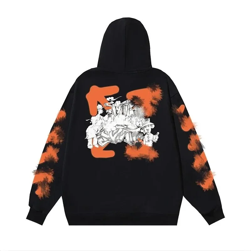 Essentials Unisex Black Orange Graffiti Print Hoodie Black - 1