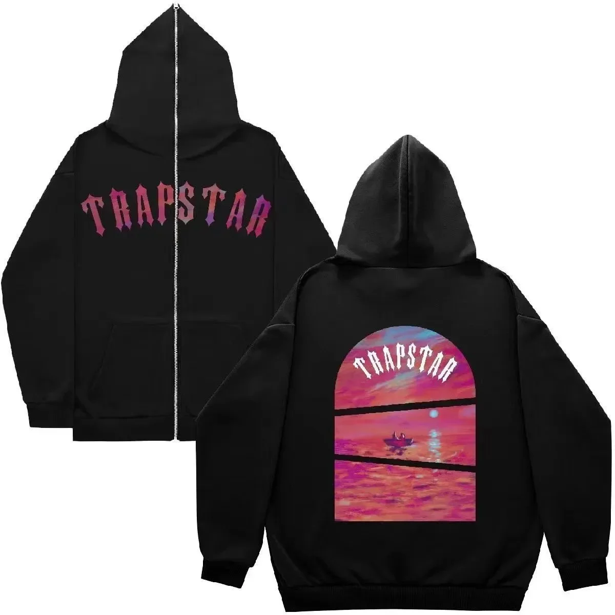 Trapstar Trapstar Black Zip-Up Hoodie with Sunset Print Black - 1