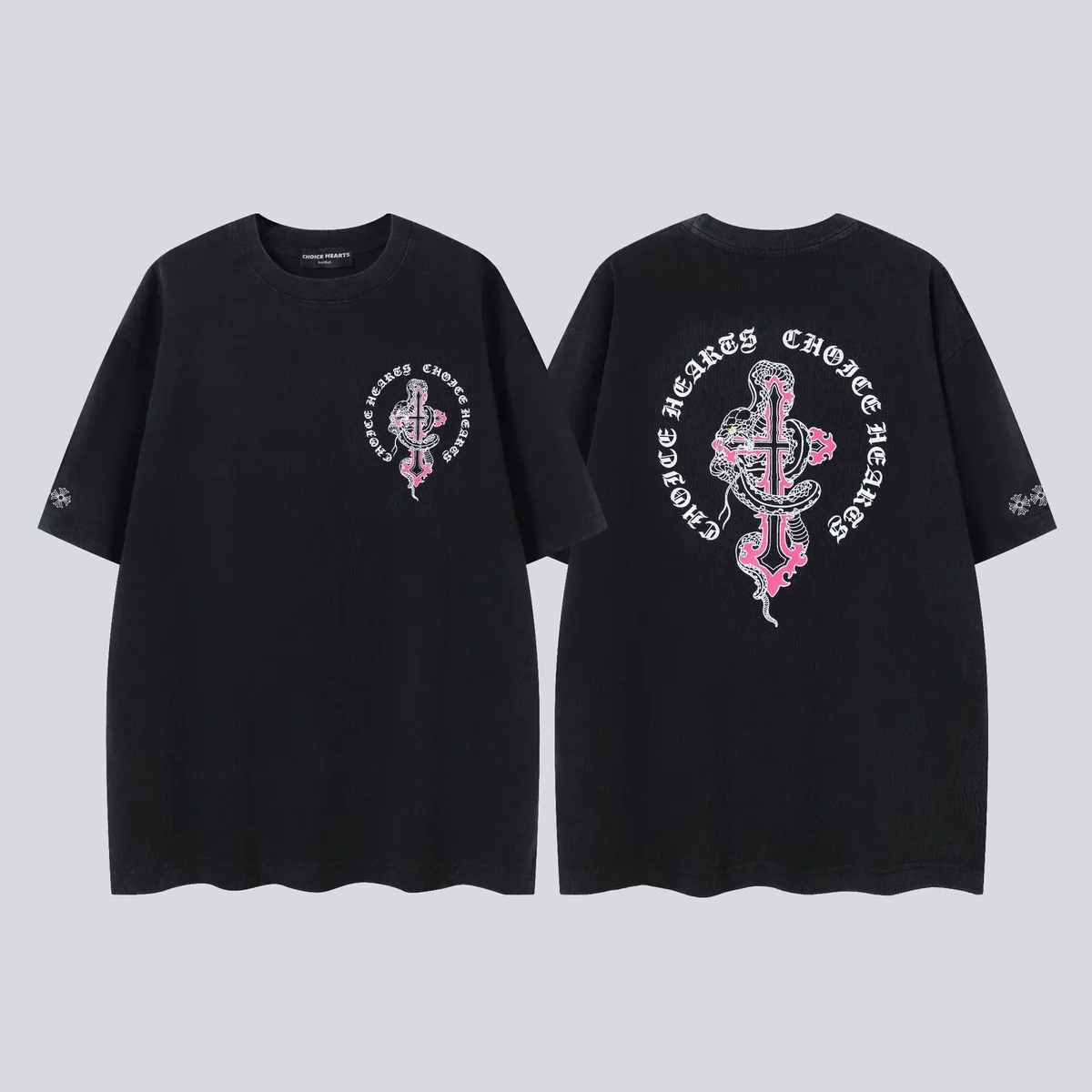 Other Black Choice Hearts Cross Print Oversized T-Shirt Black - 1