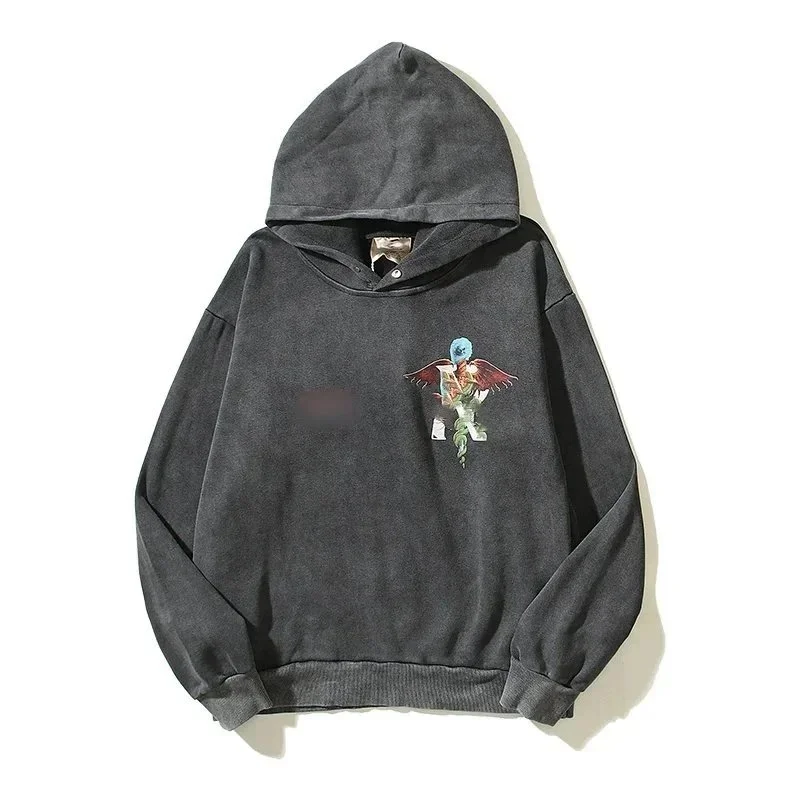 Other Unisex Washed Grey Hoodie with Angel Print Grey - 1