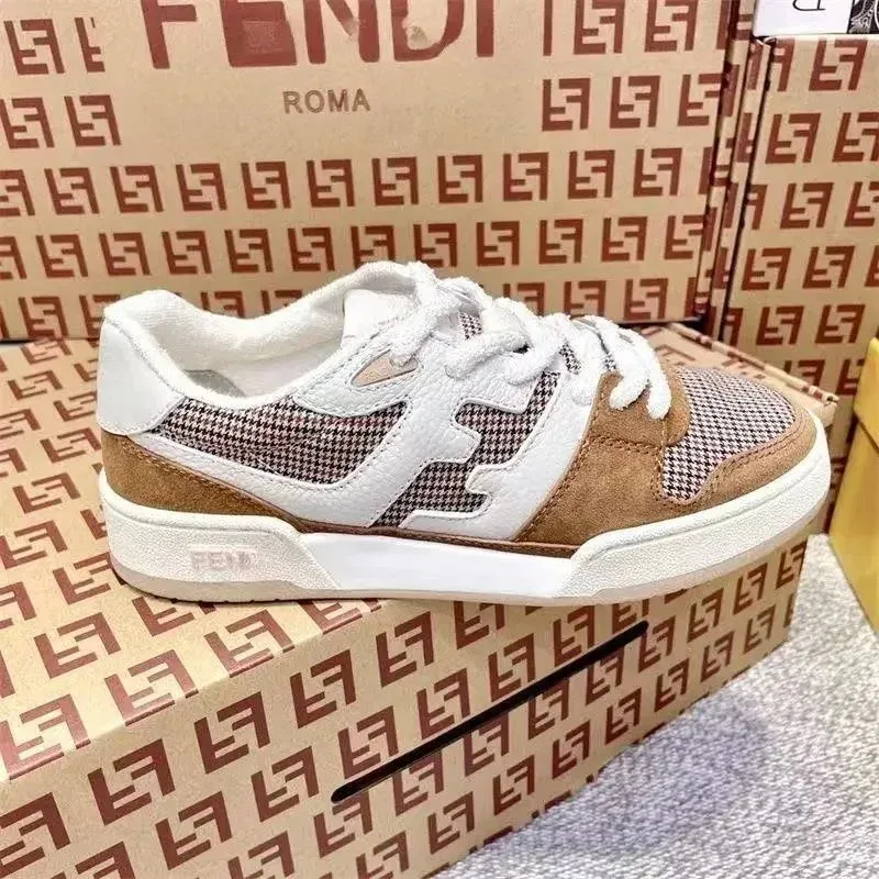 Fendi Fendi White & Brown Houndstooth Sneakers Brown - 1