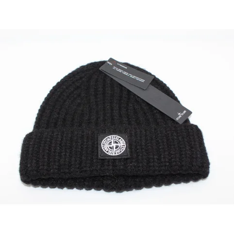 Stone Island Stone Island Black Ribbed Beanie Black
