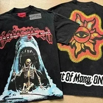 Supreme Graphic T-Shirt with Shark & Sun Design Black - 1
