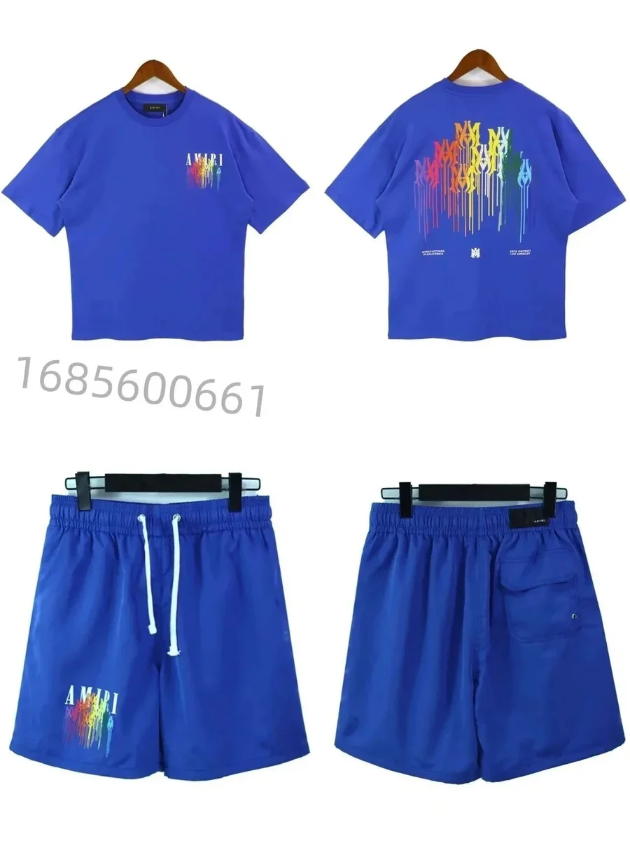 Amiri Amiri Rainbow Print T-Shirt & Shorts Set Blue Blue - 1