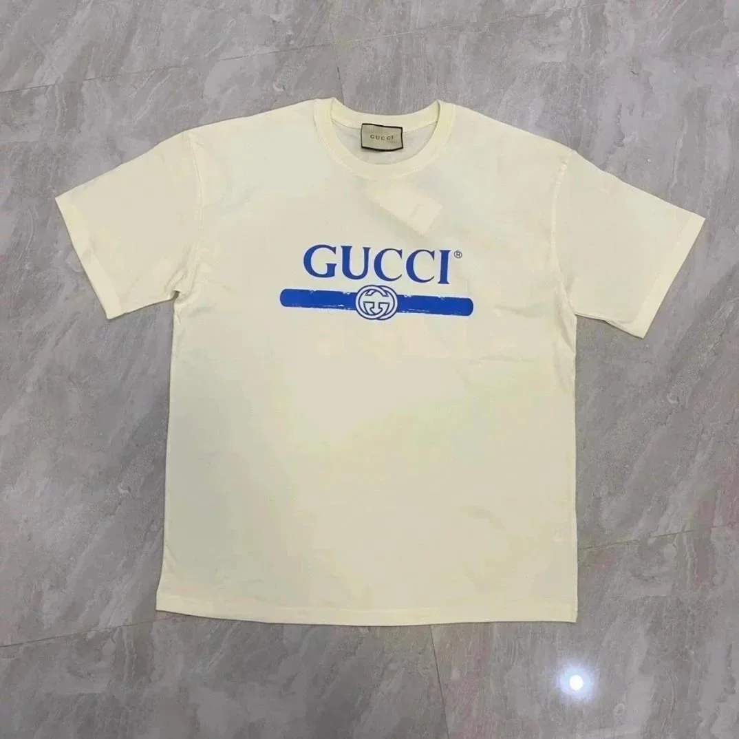 Gucci Gucci Blue Logo Cream T-Shirt Cream - 1