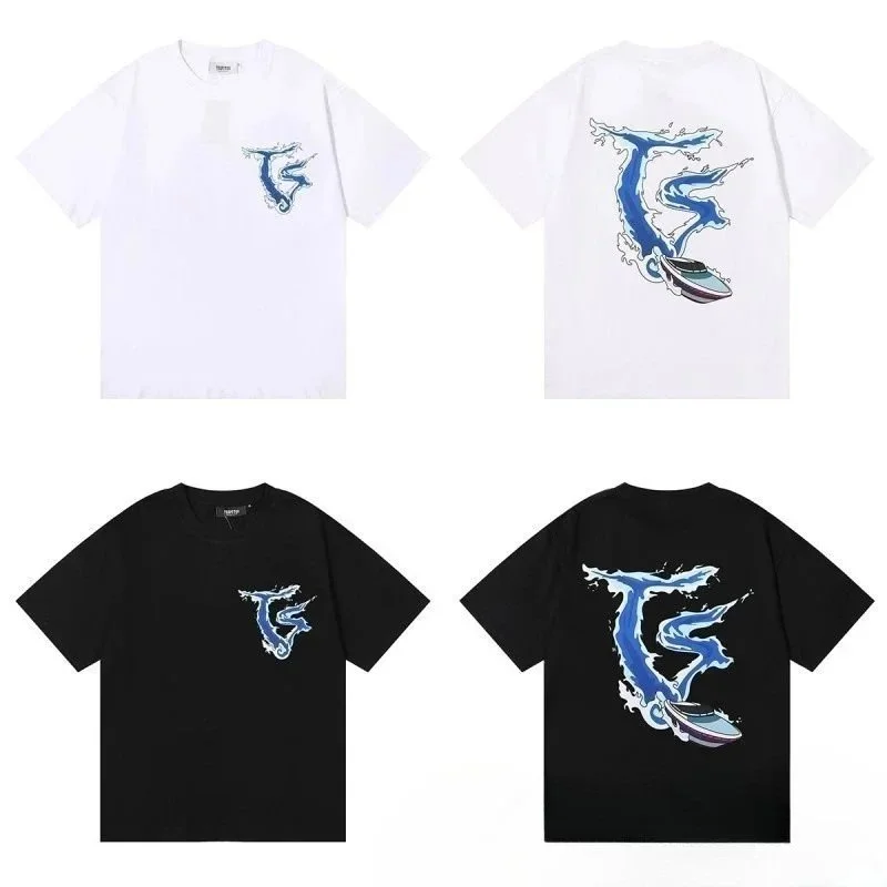 Other Unisex White/Black T-Shirt with Wave Graphic White - 1