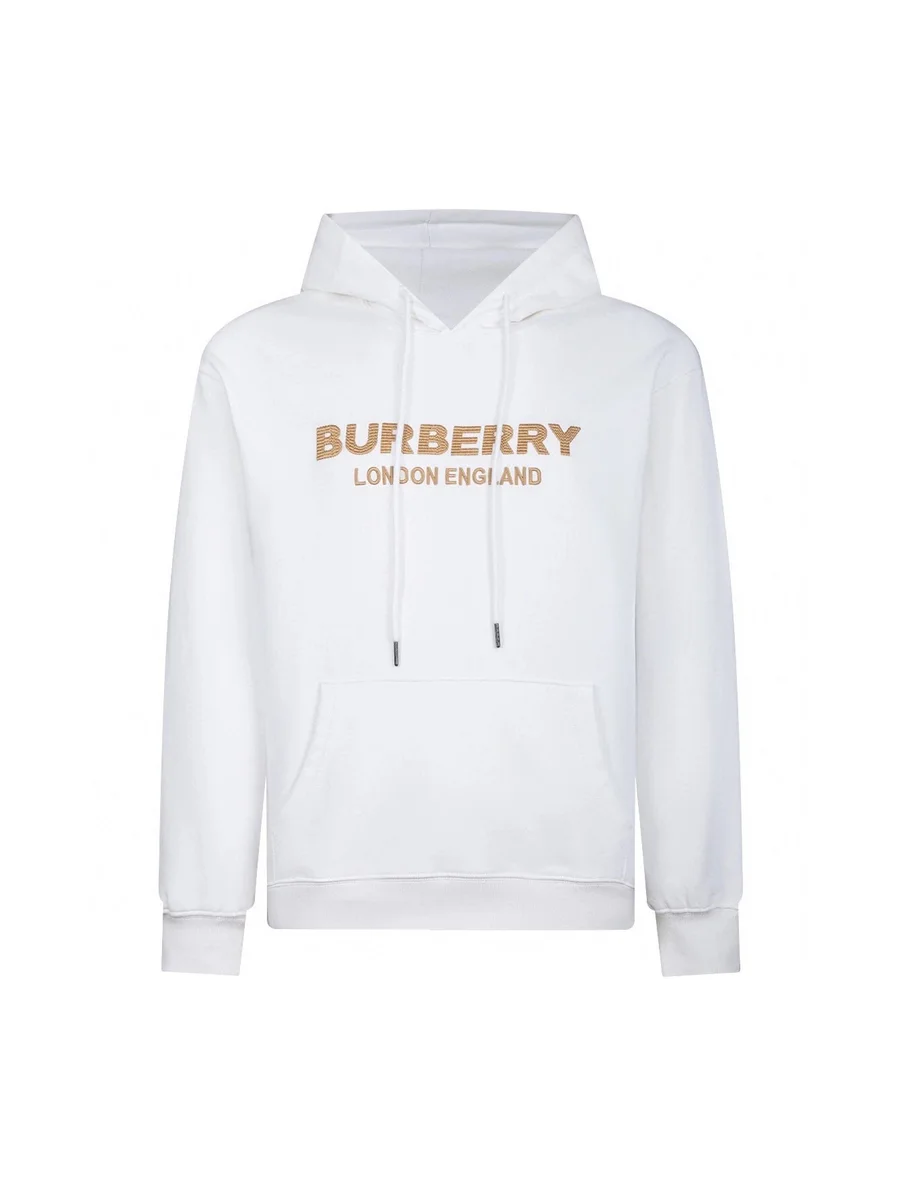 Burberry Burberry White Logo Embroidered Hoodie White - 1