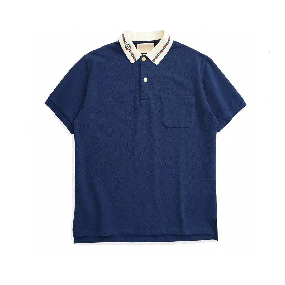 Gucci Gucci Navy Polo Shirt with Embroidered Collar Navy - 1