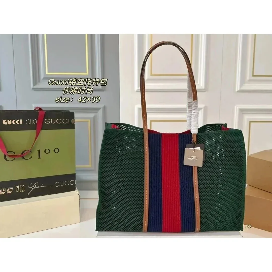 Gucci Gucci Web Stripe Tote Bag Green Green - 1