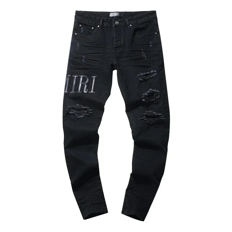 Other Black Distressed Jeans with 'MIRI' Embroidery Black - 1