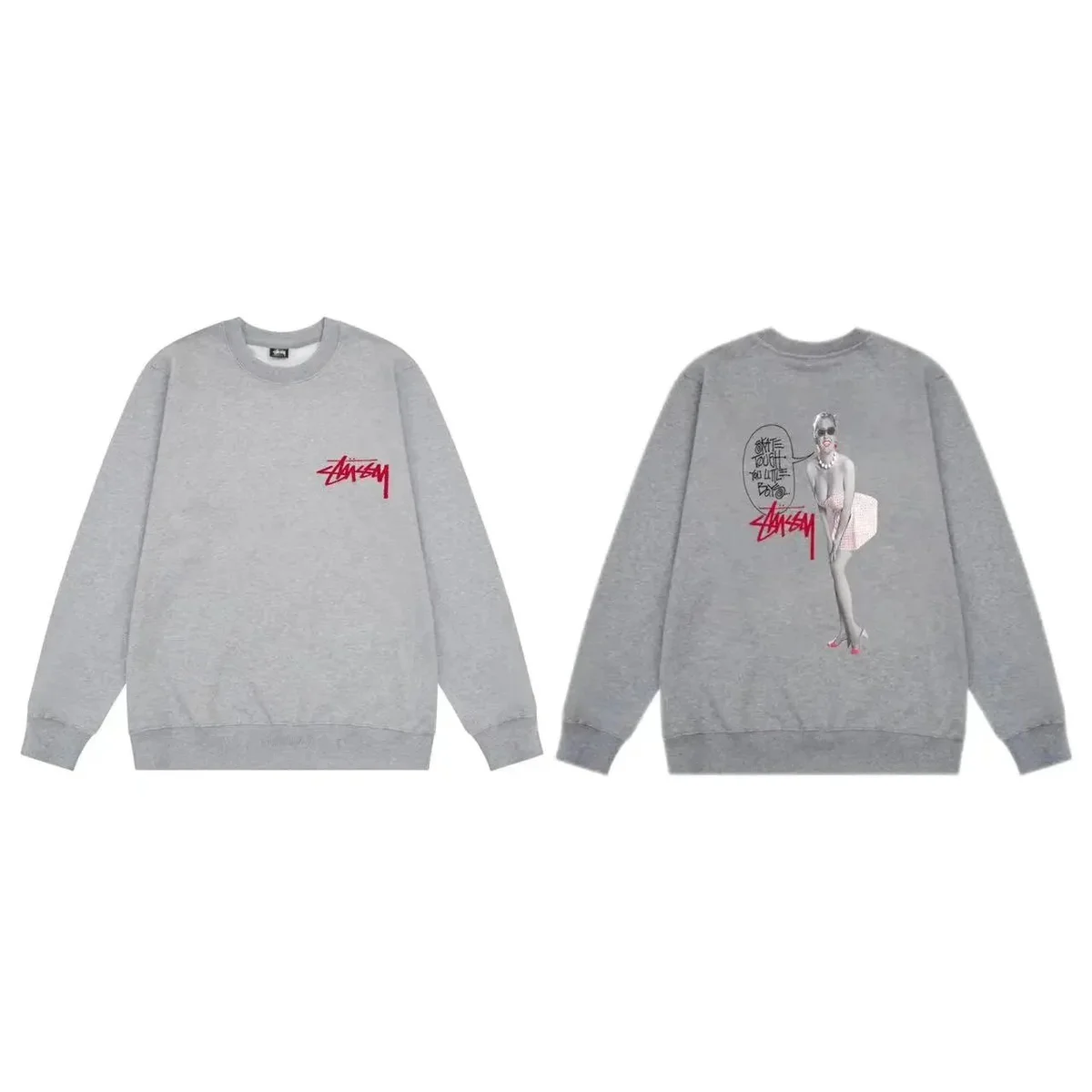 Stussy Stussy Grey Solid Crewneck Sweatshirt Grey - 1