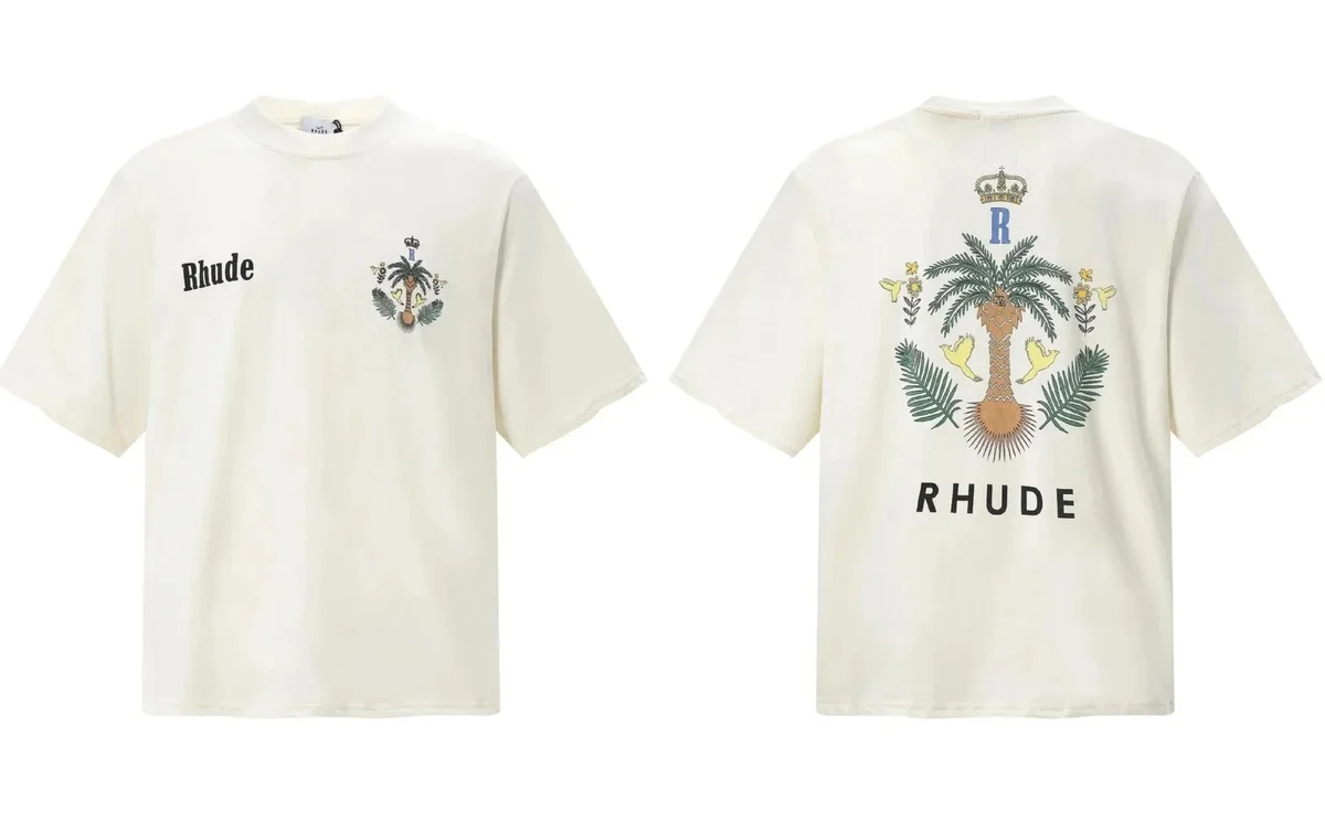 Rhude Rhude Cream Palm Tree Print T-Shirt Cream - 1
