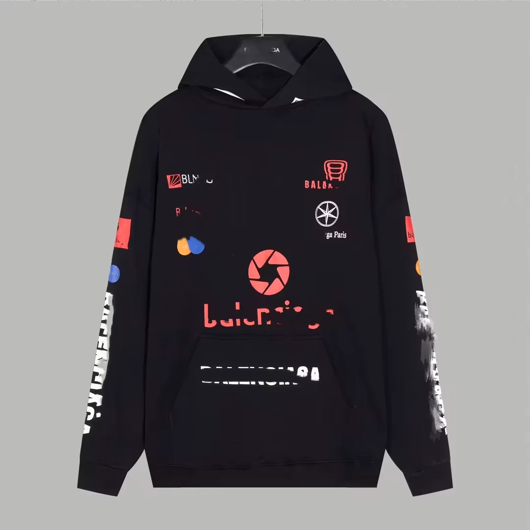 Balenciaga Balenciaga Black Logo Print Hoodie Black - 1
