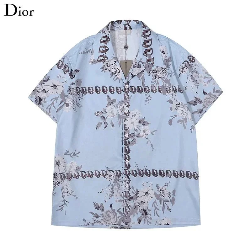 Dior Dior Floral Print Short-Sleeve Shirt Blue - 1