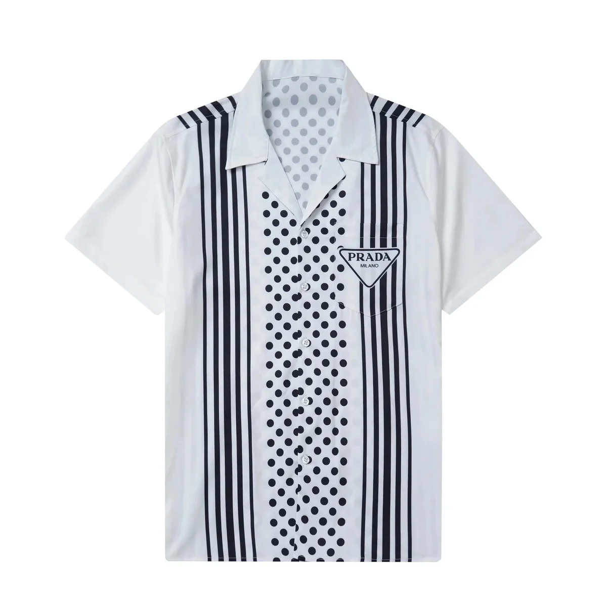 Prada Prada White & Black Striped & Polka Dot Short Sleeve Shirt White - 1